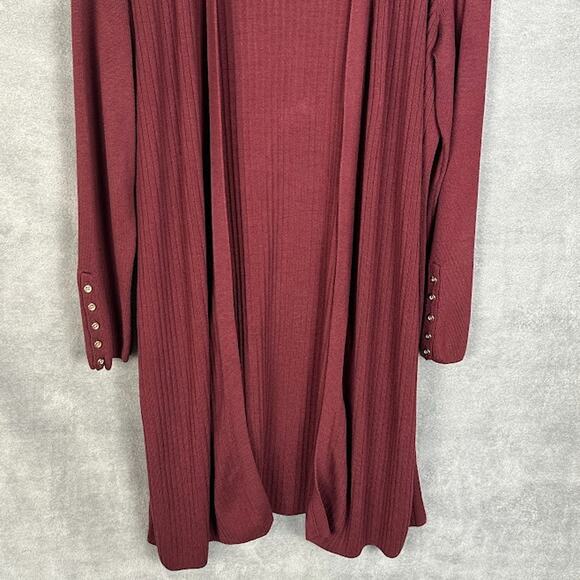 Talbots Sweater Womens 2X Burgundy Cardigan Open Ribbed Preppy Office Minimalist - Picture 3 of 14
